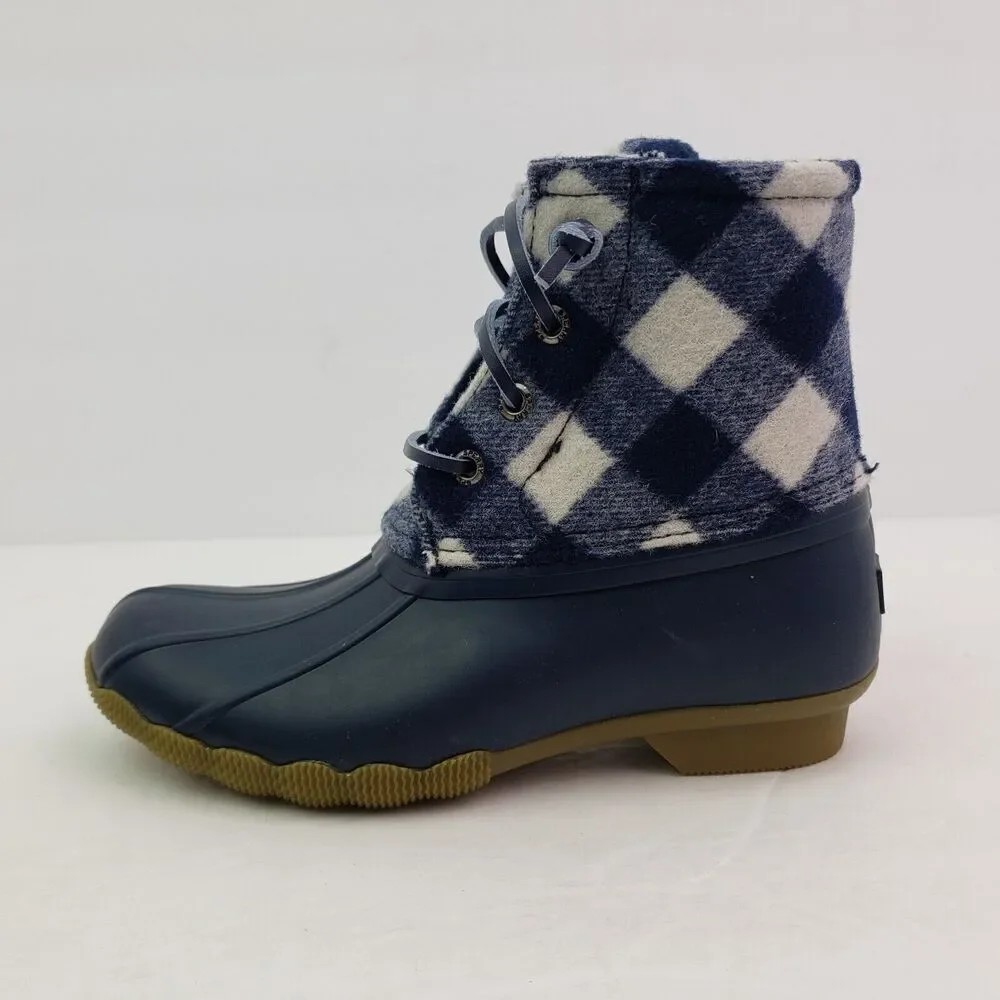 Sperry Top Sider Saltwater Youth Size 1Y Blue Plaid Wool Waterproof Duck Boot